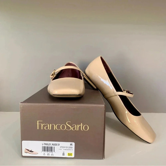 NEW Franco Sarto Tinsley Mary Jane Faux Patent Leather Flat in Nude/Tan- 8 - Picture 4 of 7